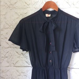 Vintage 40s Italian Black Sheer Pussy Bow Dress